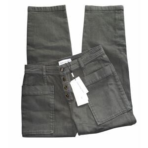 Something Navy Dark Green Button Fly Denim Pant size 6 NEW